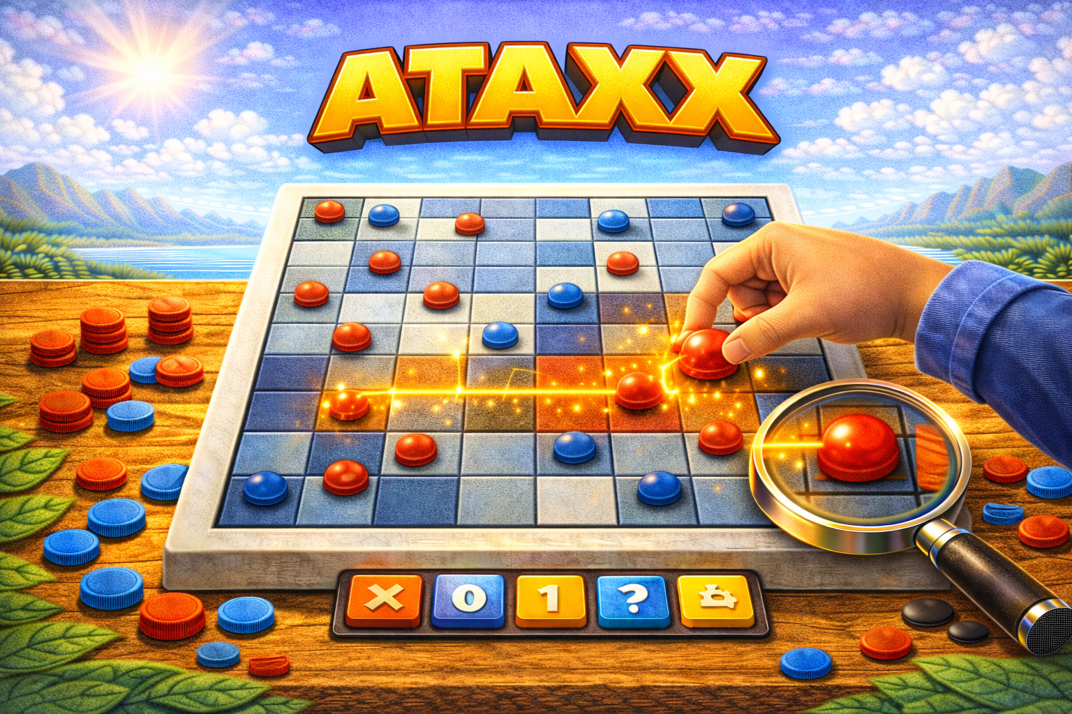 Ataxx strategy board game — clone and jump pieces to dominate the board