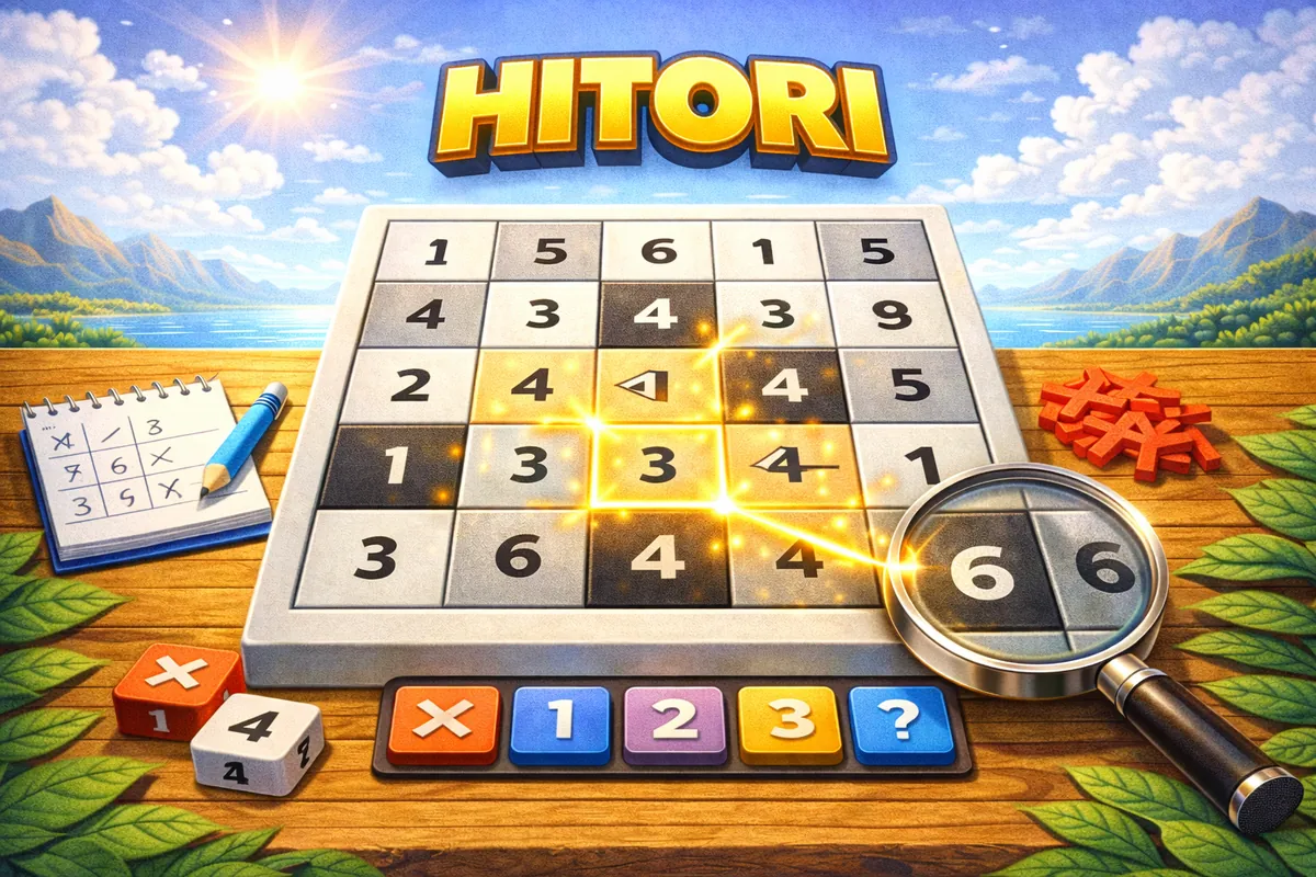Hitori number puzzle — shade duplicate numbers so no repeats remain in any row or column