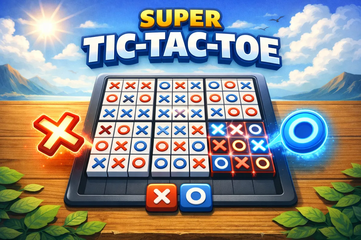 Super Tic-Tac-Toe strategy game — nine interconnected boards where your move decides your opponent's next board